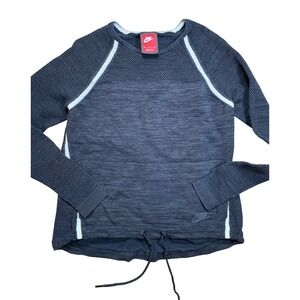 Nike Sportswear Cotton Knit Pullover Top Black White Drawstring mesh Sleeve S